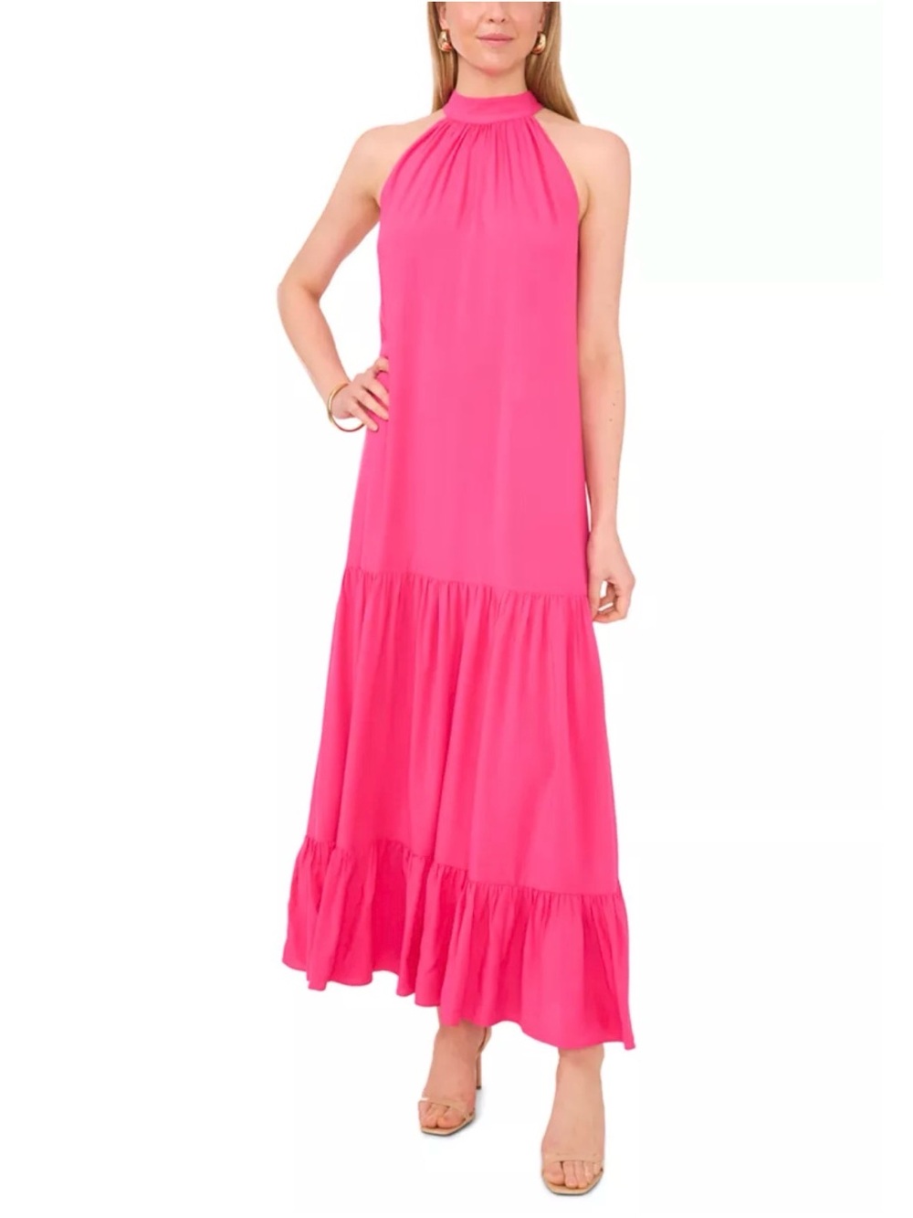 🆕 Vince Camuto Petite Halter Neck Tiered Maxi Dress Size PXS